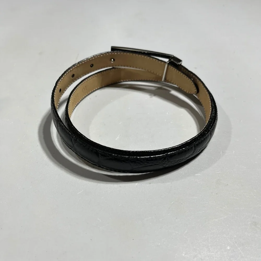 WCM New York Womens Black Genuine Italian Crocodile Leather Belt Silver Buckle L